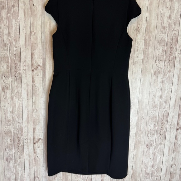 Talbots Black Cap-Sleeve Pleated-Neck Midi Sheath Dress - Picture 3 of 7